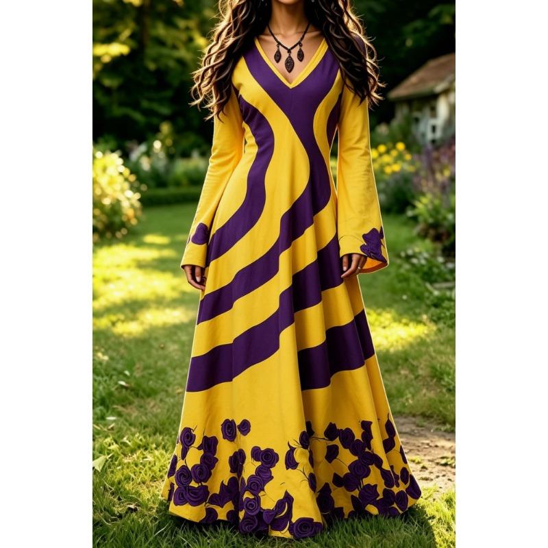 Ladies V Neck Flare Sleeve Maxi Dress 2026 New A Line Silhouette Wedding Guest Long Dress