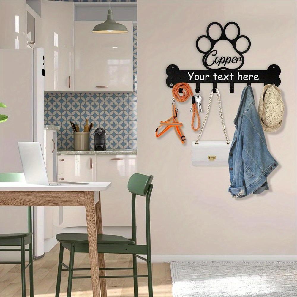 Metal Key Holder Wall Mount with Hooks, Personalized Farmhouse Entryway Organizer for Dog Leash, Rustic Home Decor Gift