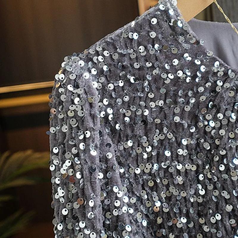 Dámské podzimní designové tričko s dlouhým rukávem a flitry, design s kulatým výstřihem, elegantní základní top