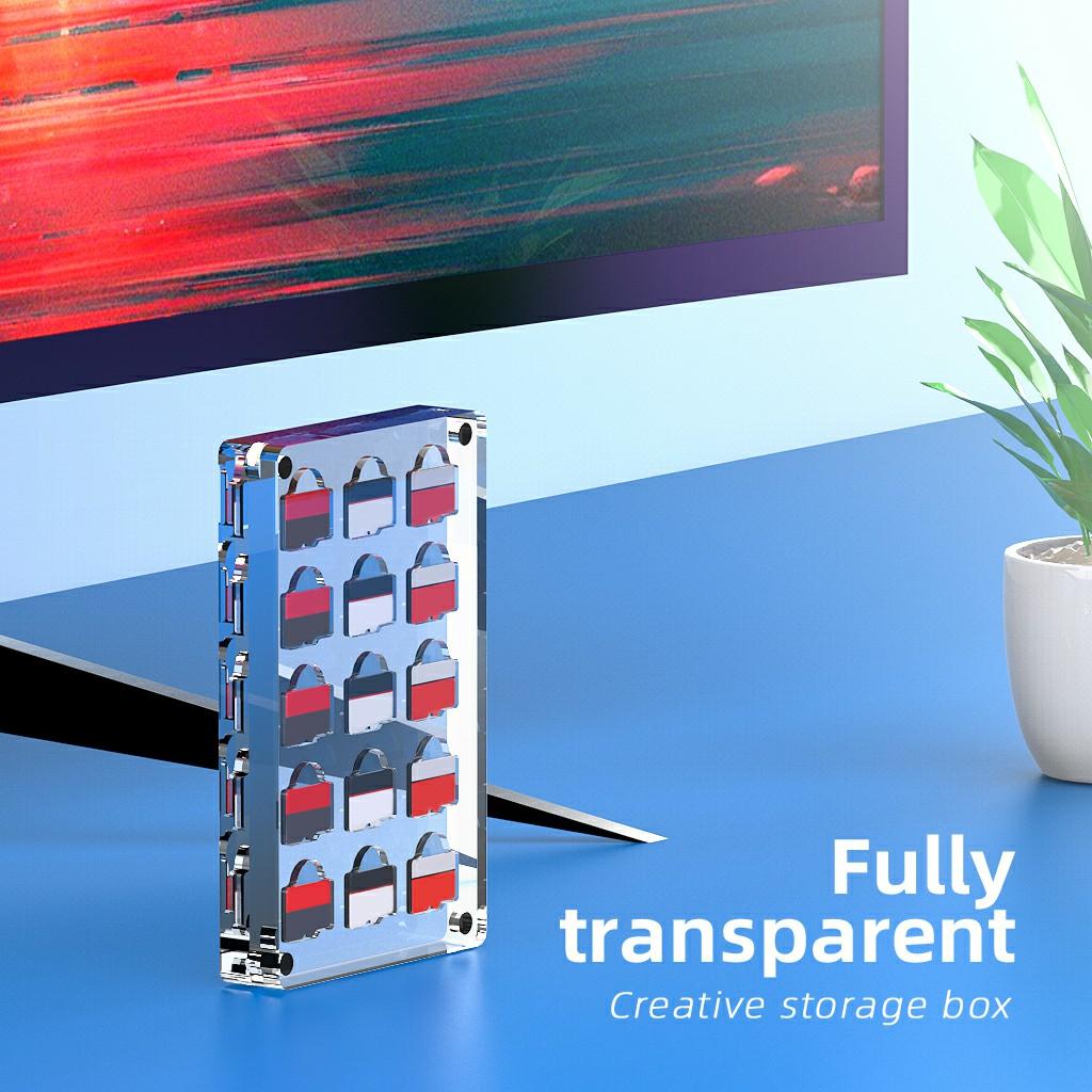 AJCX15TF TF Card Transparent Magnetic Storage Box 15 Slots Memory Cards Organizer Acrylic Case