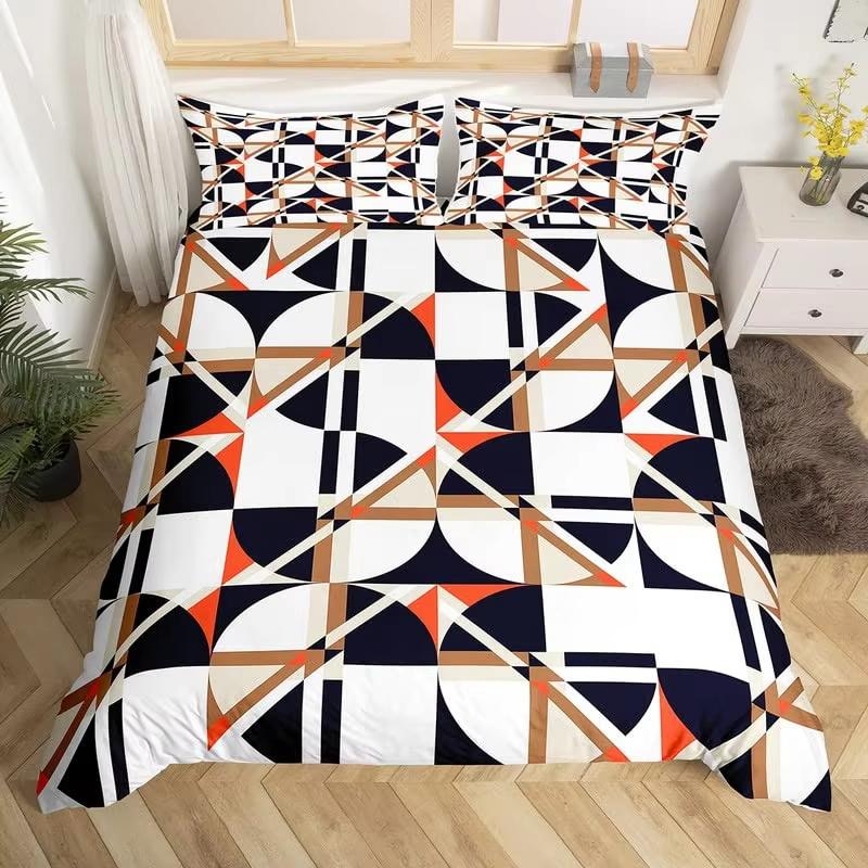 Retro 70-tals King Påslakan Mikrofiber 3D Abstrakt Geometri Täcke Örngott Mellankrigstiden Exotiskt Blommigt Sängklädesset