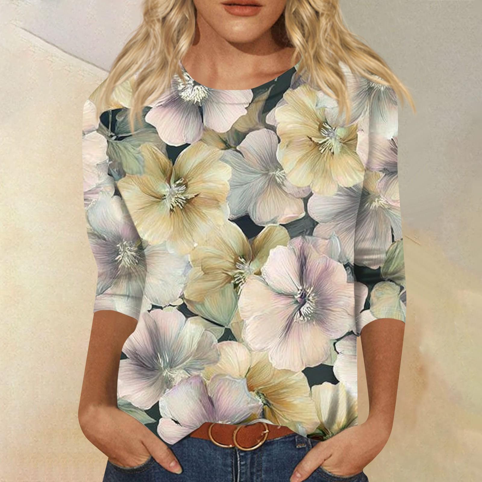 

Женская модная повседневная футболка с круглым вырезом и рукавом три четверти с принтом, топ L белый