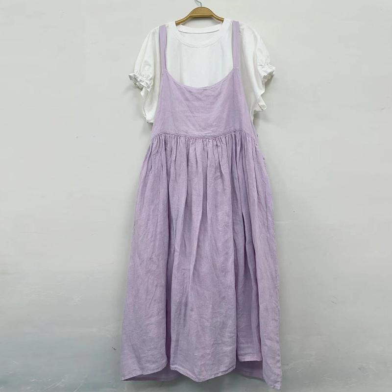 Johnature Japanese Versatile Suspender Dresses For Women Summer High Waist Strap Layered Mori Japanese Dresses