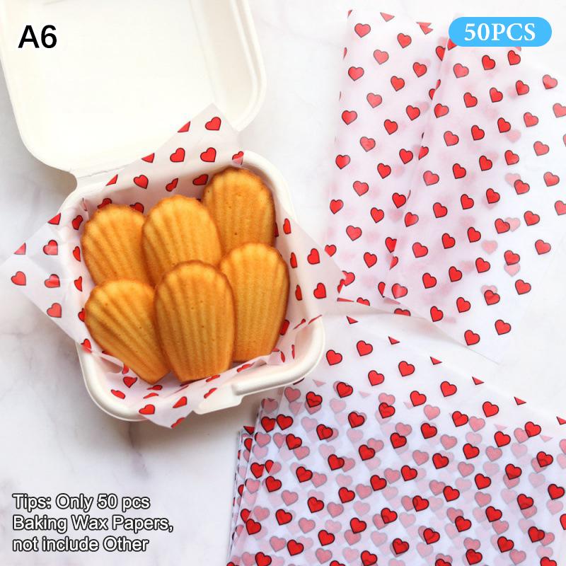 50Pcs Food Grade Baking Wax Paper Strawberry & Floral Patterned Paper Squares Non-Stick Cake Burger Chips Wrapping Papers