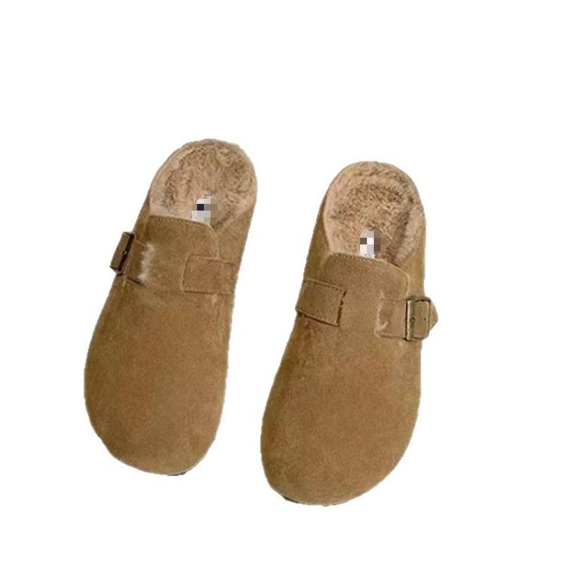 

Модная обувь и тапочки для женщин, флисовые полутапочки, ретро туфли с закрытой пяткой на толстой подошве для женщин 40 верблюд