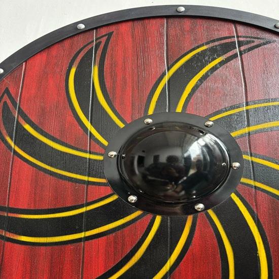 60.96 Cm Viking Handmade Wooden Shield Black Red Round Shield Home Decor Wood Wall Art, Handmade, Fathers Day Gift For Him