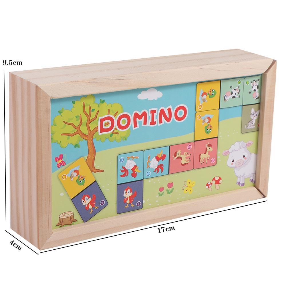 Wooden Animal Domino Puzzle Toy Education Blocks Wooden Domino Building Blocks Set Kids   Tollder