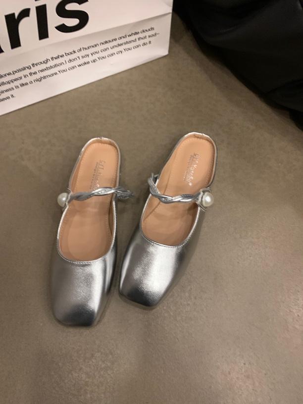 Flat-bottomed Temperament Bag Head Half Slippers Women's Shoes Outer Wear 2025 New Spring and Summer French Mary Jane Half Tray