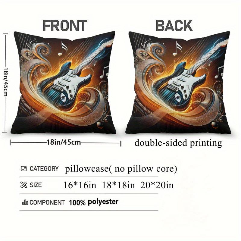 Pillowcase 1Pc, Electric Guitar Melody, Printed Holiday Theme Cushion Cover With Hidden Zipper, Suitable For Sofa, Living Room,