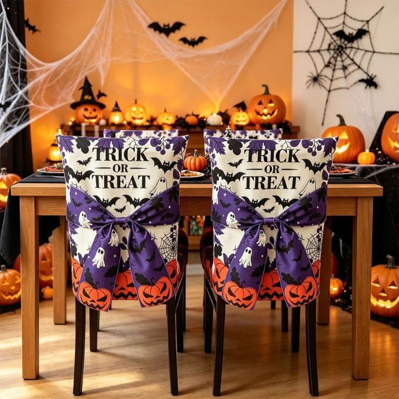 Front Tie Chair Back Slipcover Washable Polyester Chair Cover with Decorative Detail, Pull-Over Placement and Folding for Storage