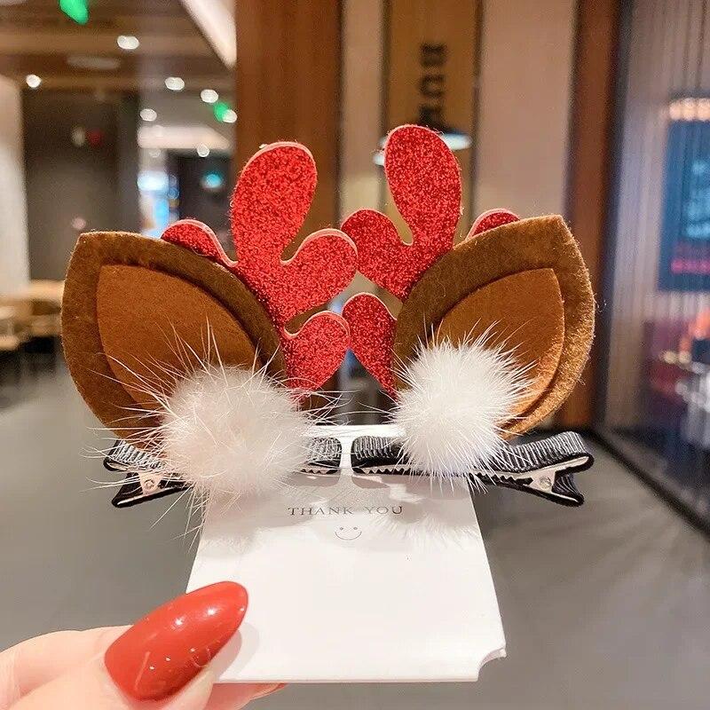 New Year Christmas Gift Kawaii Red Hair Pin Children Barrettes Bow Deer Santa Claus Kids Headwear Girls Kids Hair Accessories