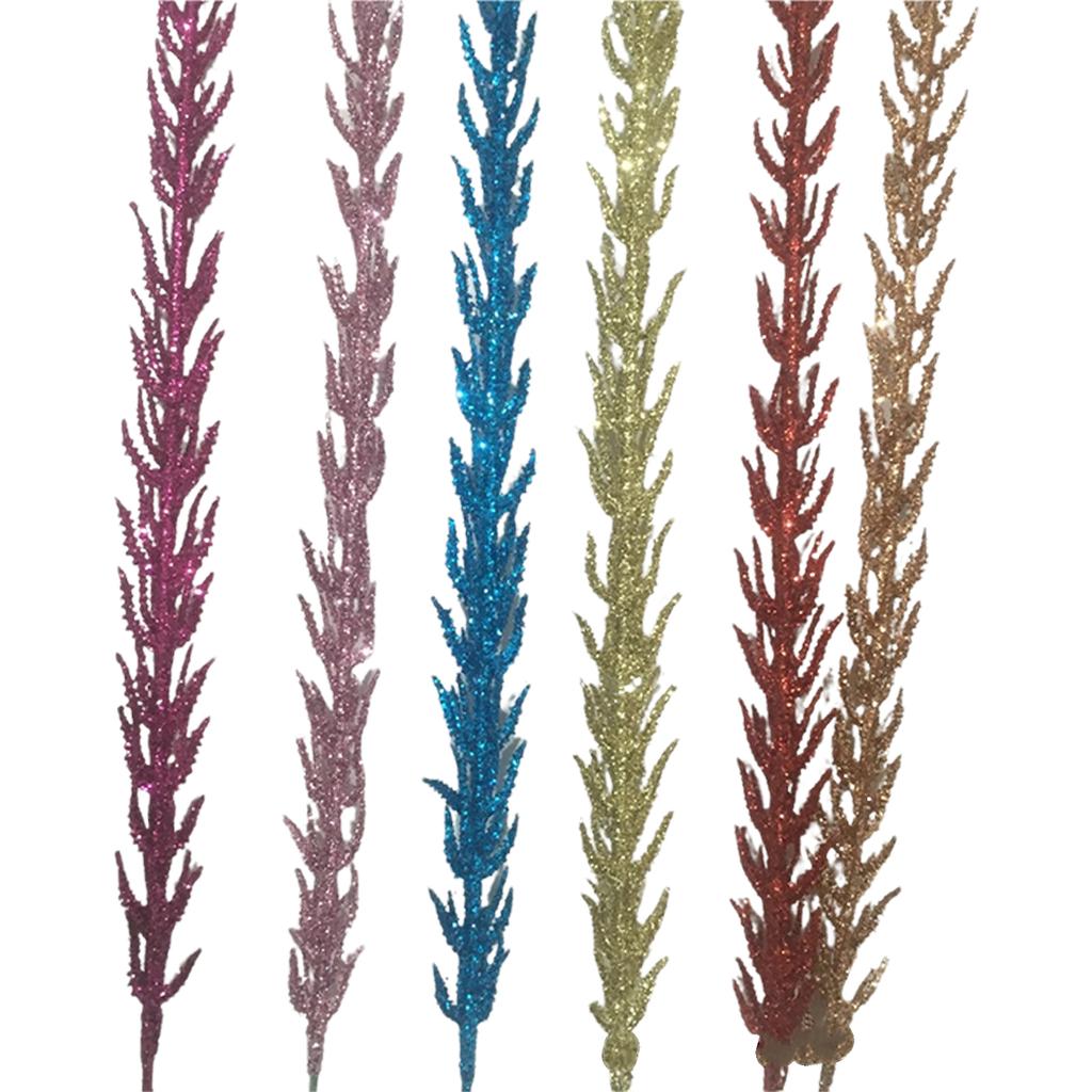 Christmas Gold Glitter Leaf Festive Decor Colorful Stick Tinsel Plastic Small Branch