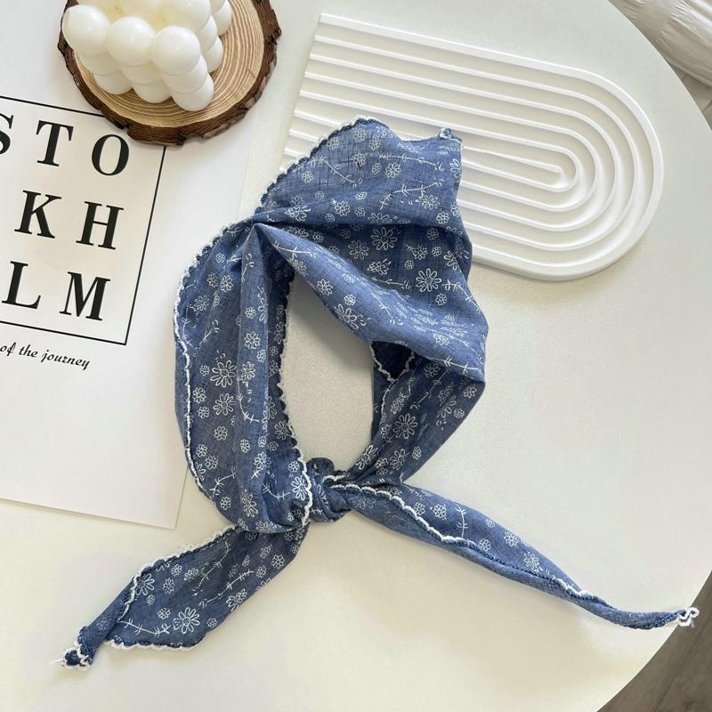 2025 Flower Neck Scarf Shawl Summer Triangle Hair Head Wrap Headband Handkerchief Hair Ties Bandanas Hair Ribbon For Women