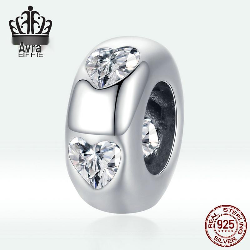 Pure Heart Sterling Silver Zircon Bracelet with Heart-Shaped Spacer Beads