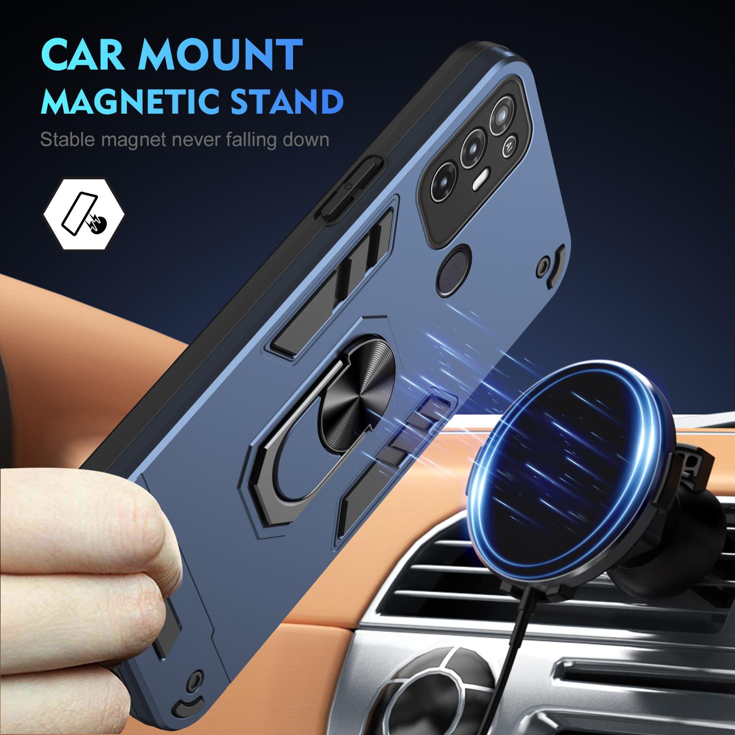 

For ZTE Blade A52 Case PC+TPU Armor Phone Cover with Car Mount Kickstand Blue