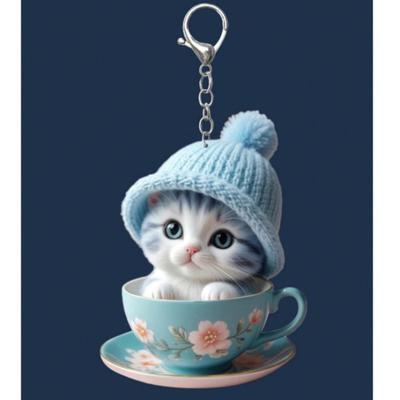 1st schattige acryl cartoon kat sleutelhanger, 2D platte cartoon decoratie tas clip, kerstcadeau voor vrienden, hanger auto ornament