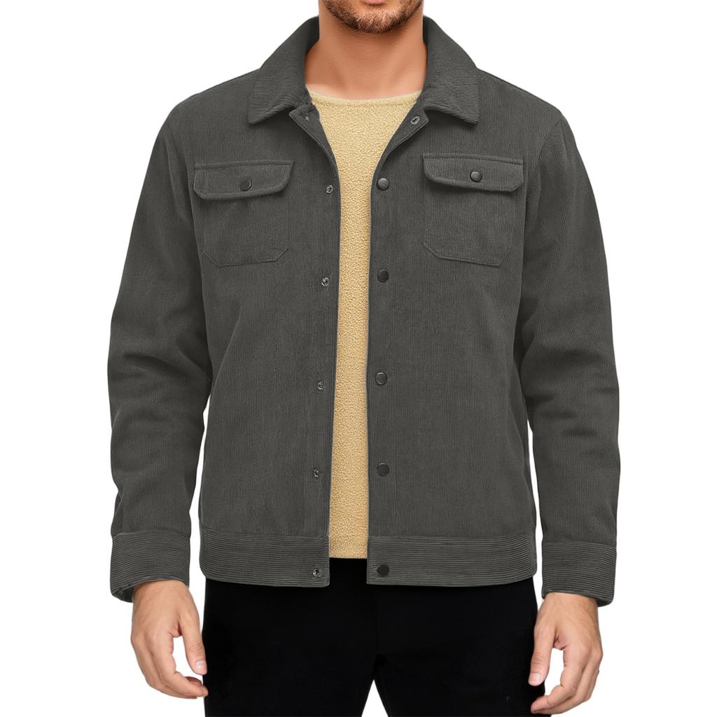 Winter Men's Thickened Long Sleeve Lapel Corduroy Jacket Composite Lamb Wool Coat