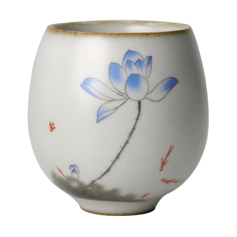Moon White Ru Kiln Play Lotus Tea Cups Retro Small Tea Cups Open Ru Pottery Marigold Household Kung Fu Tea Set
