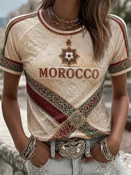 Morocco Football Fan T-shirt  Sleeved Breathable Quick Drying Street Wear Casual Football Shirt Fashionable FamilyMatching