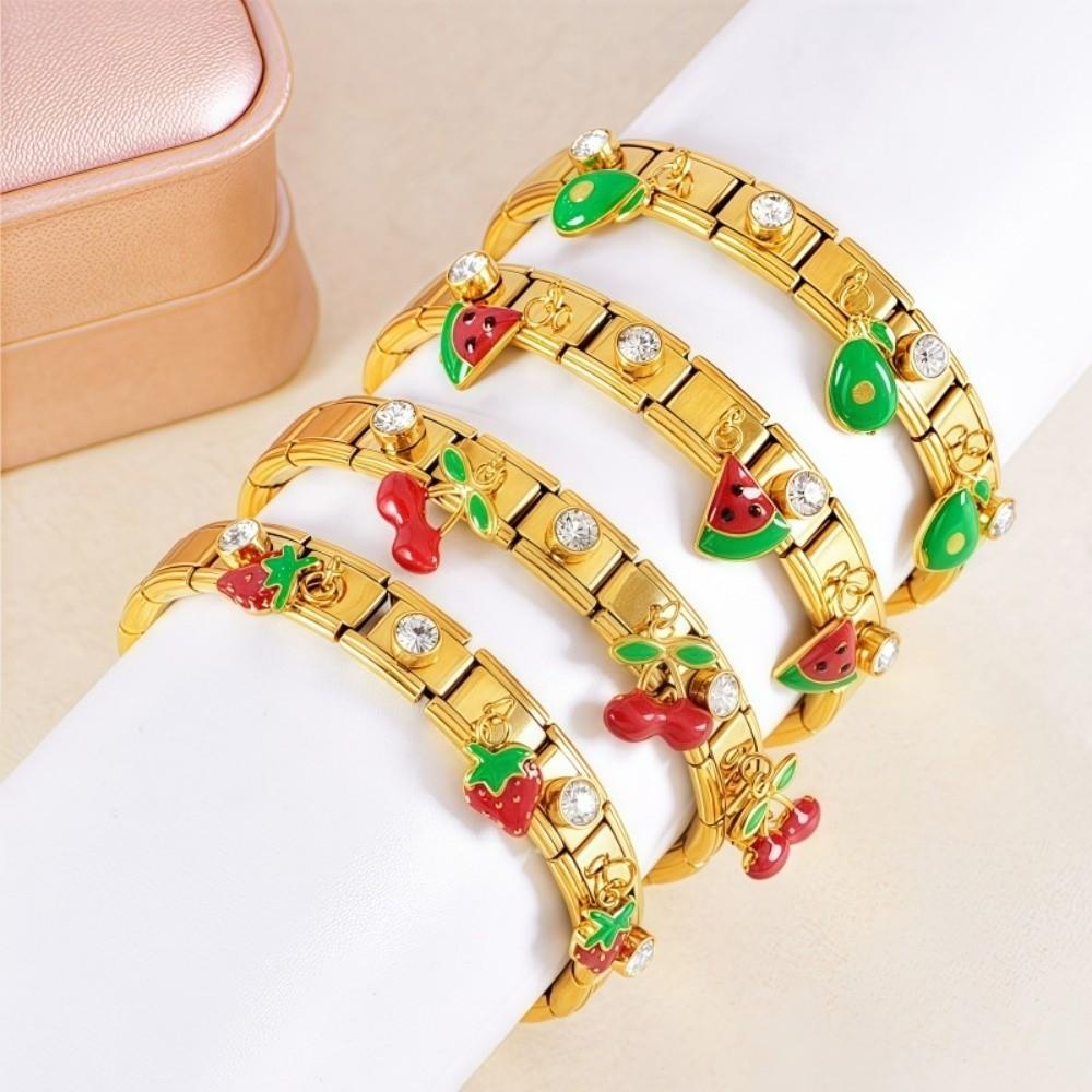 Crystal Fruit Pendant Bangle Elastic Stainless Steel Bracelet Geometric Square Bracelet  Vacation