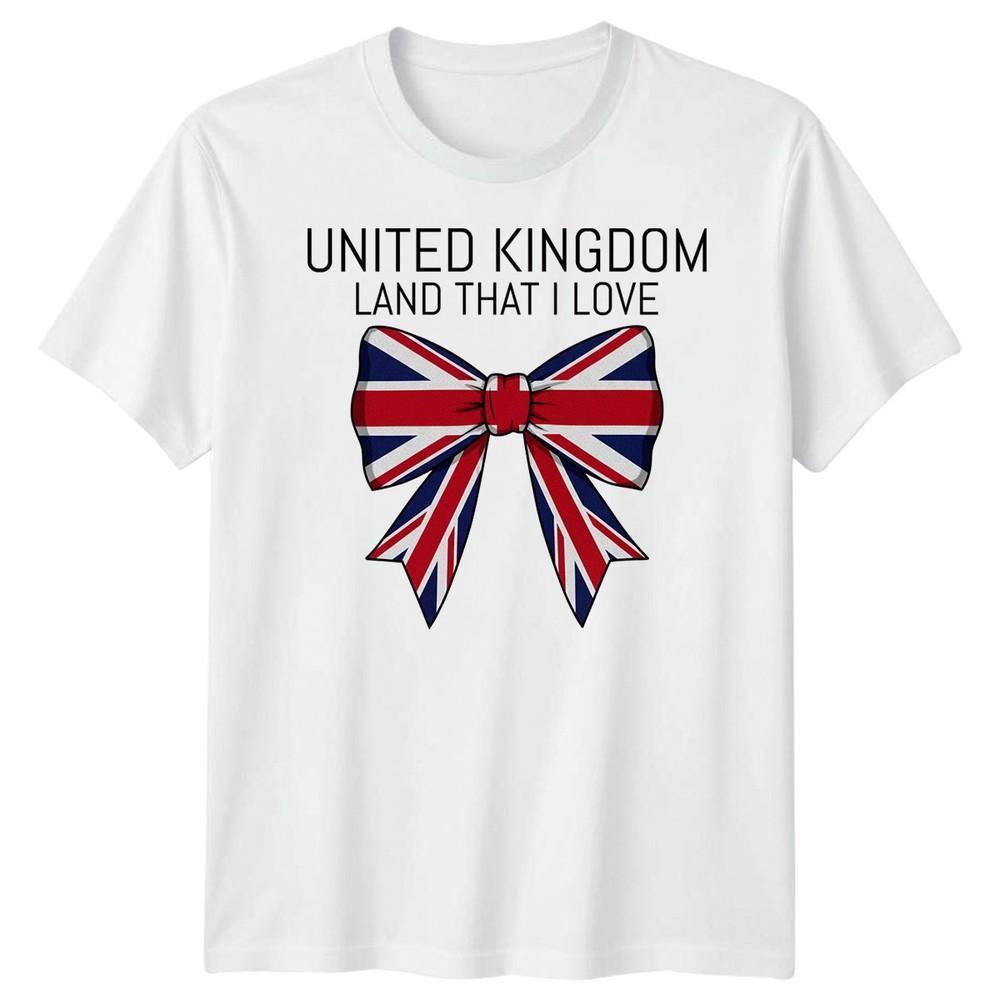 

Union Jack T-Shirt United Kingdom Flag Bow UK Pride Patriotic Adults Tee L