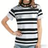 2026 New Model Chic Color Contrast Striped T-Shirt, Women's Fashionable Casual Summer Basic Topv