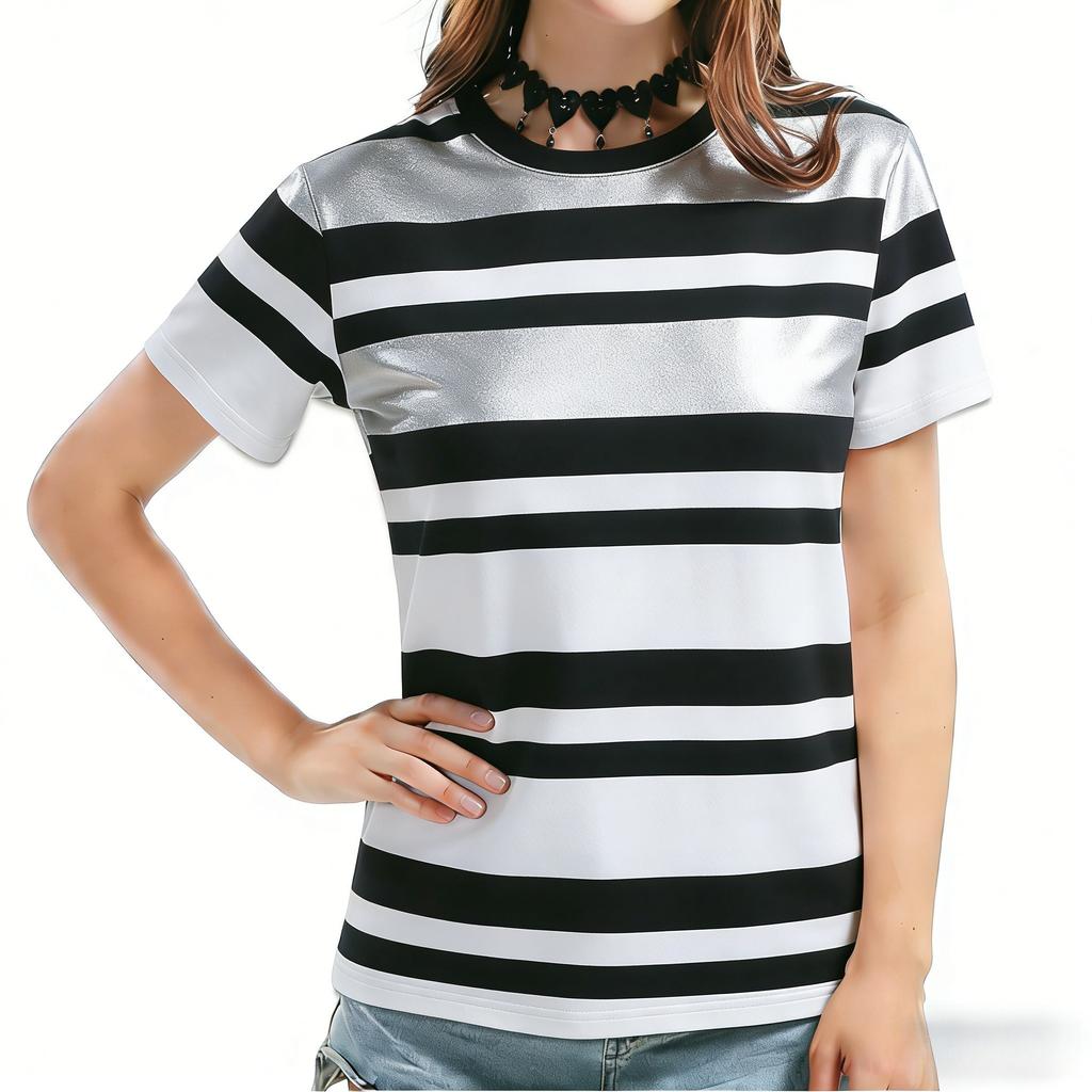 2026 New Model Chic Color Contrast Striped T-Shirt, Women's Fashionable Casual Summer Basic Topv