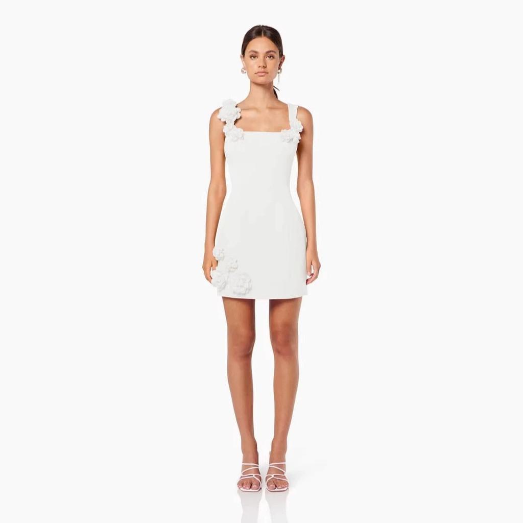 Damen Kurzkleid mit Blumenmuster, Spaghettiträgern, ärmellos, rückenfrei, A-Linie