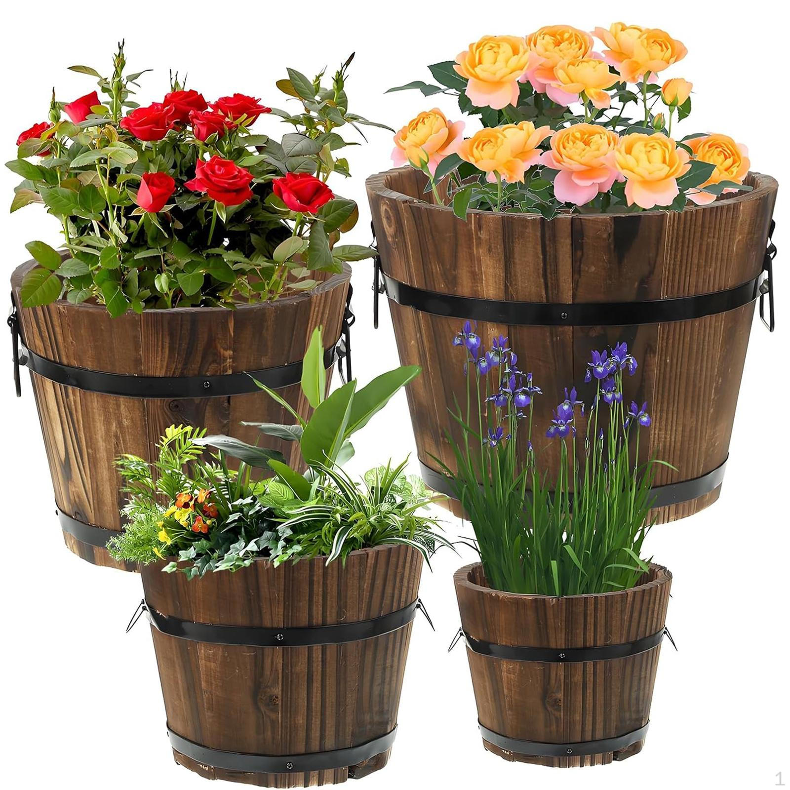 

Деревянное ведро бочка кашпо контейнер балкон офис цветочный горшок декоративное растение для крыльца Style A