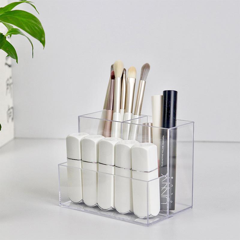 Ins Transparent Pen Holder Acrylic Pen Bucket Student Office Desktop Finishing Storage Box Makeup Brush Storage Bucket