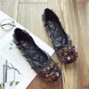 Autumn Fashionable All-match Rhinestone Square Buckle Square Toe Cloth Flat Heel Single Shoes Women's Soft Sole Moccasins