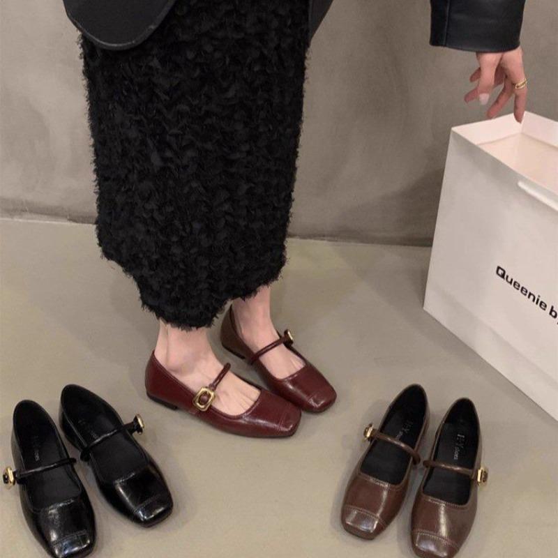 Silver Mary Jane Light Mouth Single Shoes Women's Autumn New Square Head Soft Sole Beanie Shoes