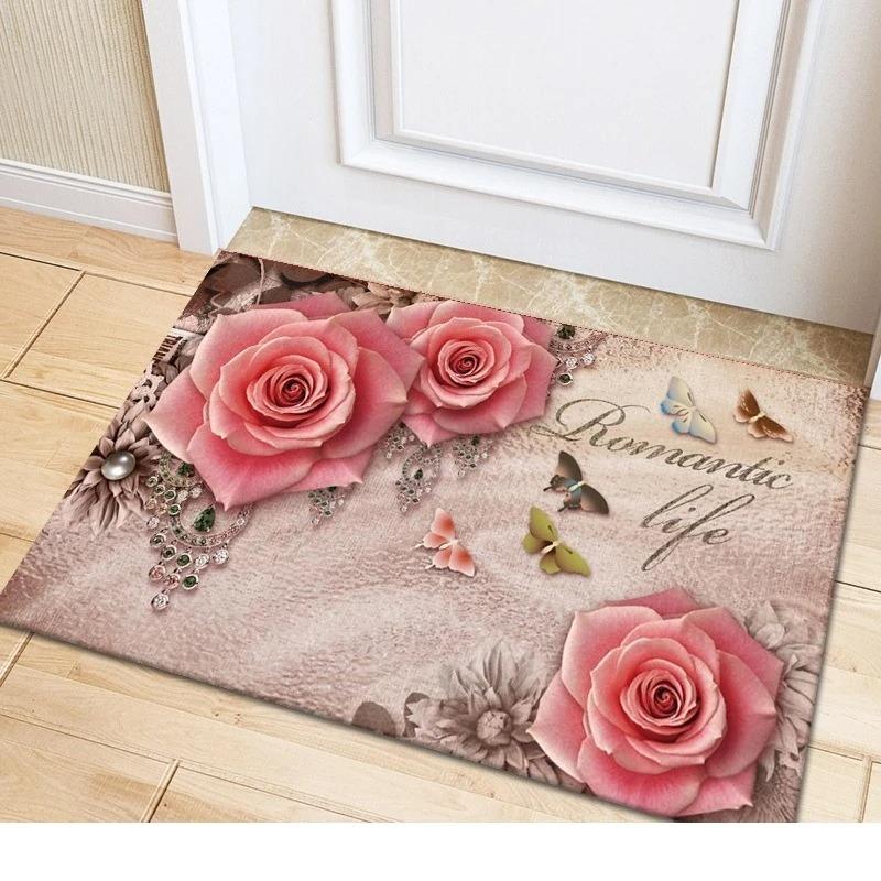 Flower Mat Pastoral 3D Door Floor Rug Anti-slip Home Hallway Bedroom Entrance Carpets Washable Bathroom Porch Decorative Doormat