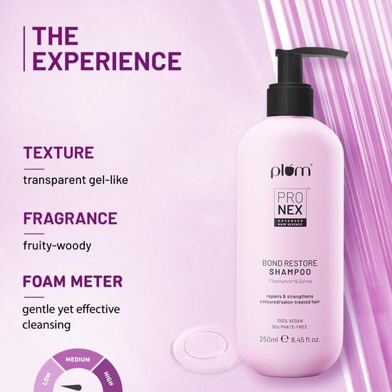 Plum ProNex Bond Restore Shampoo I Gefärbtes Haar, geschädigtes Haar, mit Keratin behandeltes Haar I mit FiberhanceTM und Quinoa | 250 ml