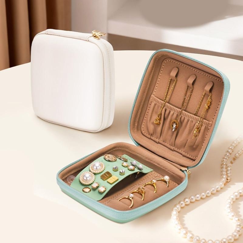 Portable Jewelry Organizers Case with Multilayer Compartments Soft Lining for Earrings Necklaces Rings Travel Storage