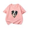 Kids Cotton T Shirt Adorable Collie Dog Zipper Print Crew Neck Short Sleeve Tee Casual Breathable Boys Girls Summer Tops