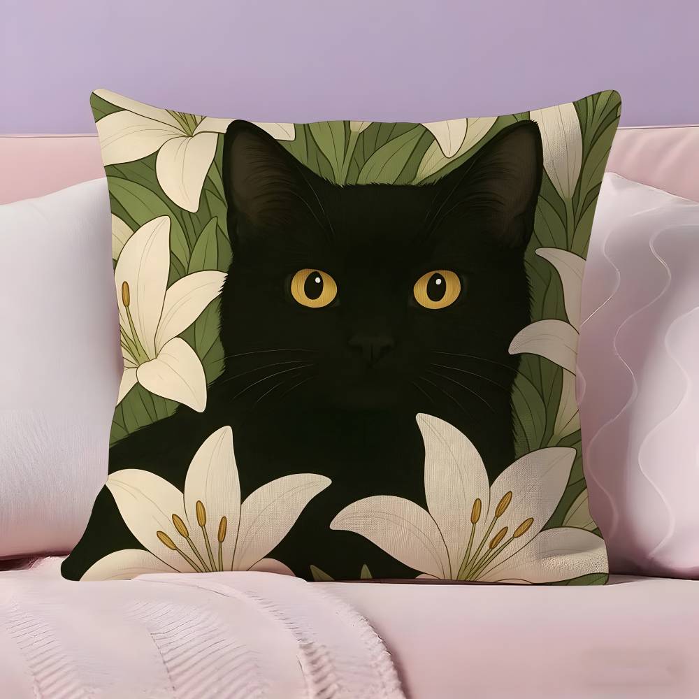 Cat in the flowers aesthetic Pillow Case  Ultra Soft Skin Friendly Fabric Cloud Like Comfort & Concealed Zipper