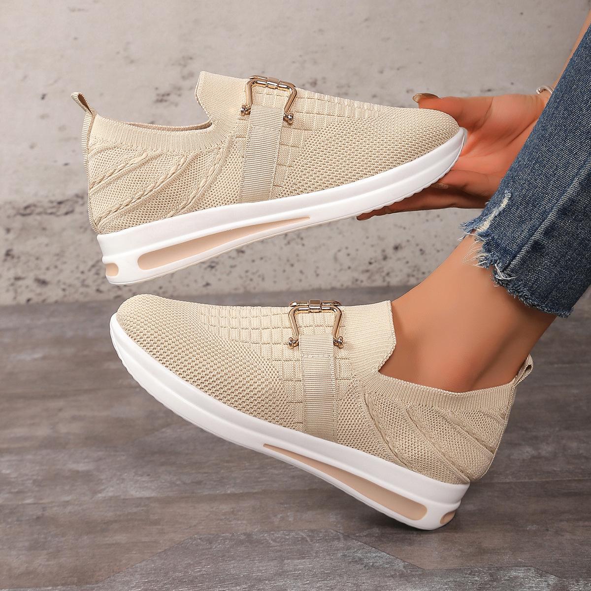 

Модные туфли слипоны на толстой подошве, с металлической цепочкой, на танкетке, женские, дышащие, легкие, сетчатые, большого размера, удобные, повседневные, zapatillas de mujer 43