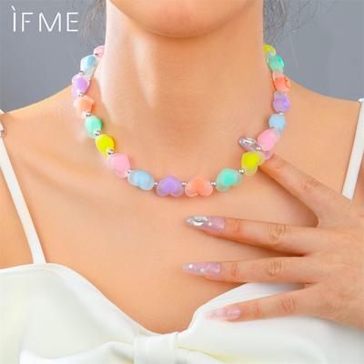 Collana Boho Colorata con Perline a Cuore d'Amore per Donne Moda Dopamina Ragazze Resina Catena Clavicola Girocollo Gioielli Accessori Y2K