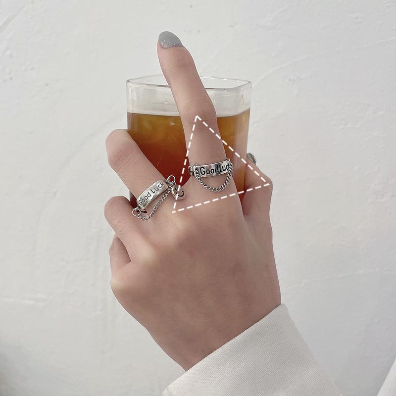 Smiley Face Chain S925 Silver Adjustable Ring - Unique High-Grade Design for Women