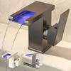Led Bathroom Rgb Sink Mixer Tap Temperature Sense Waterfall Faucet Change Color