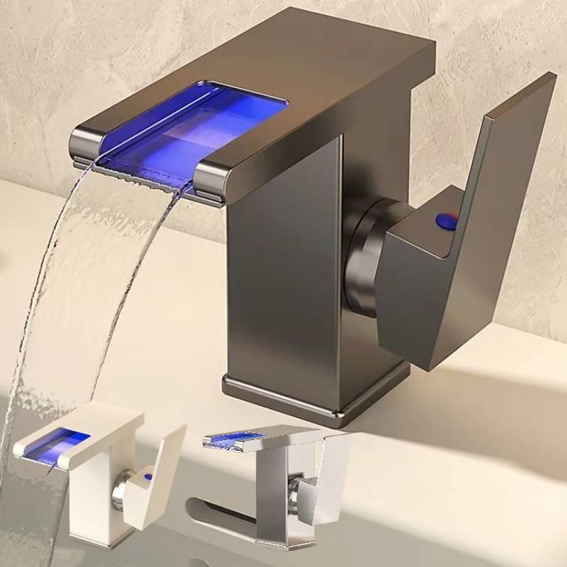 Led Bathroom Rgb Sink Mixer Tap Temperature Sense Waterfall Faucet Change Color