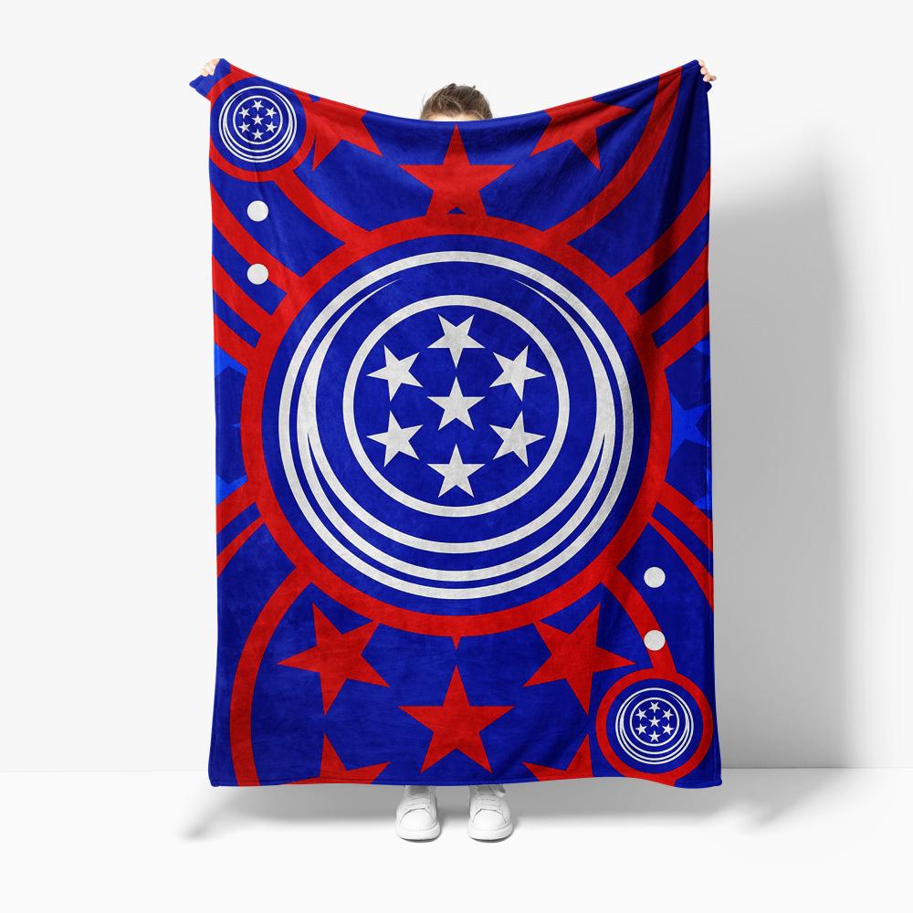 Printed Geometric Pattern Fleece Blanket Blue Red Star Design Sofa Bed Throw Decorative Throw Blanket 75x90cm