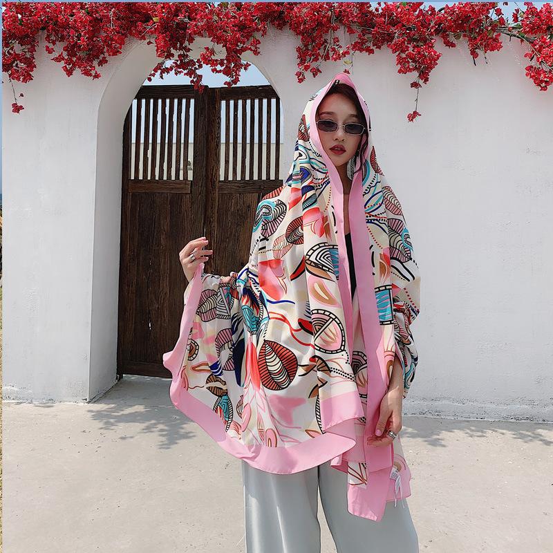 Seidenschal für den Sommer Dünner Damen Supergroßer Multifunktionaler und Vielseitiger Dekorativer Strandurlaub Sonnenschutz Großer Schal Strandtuch