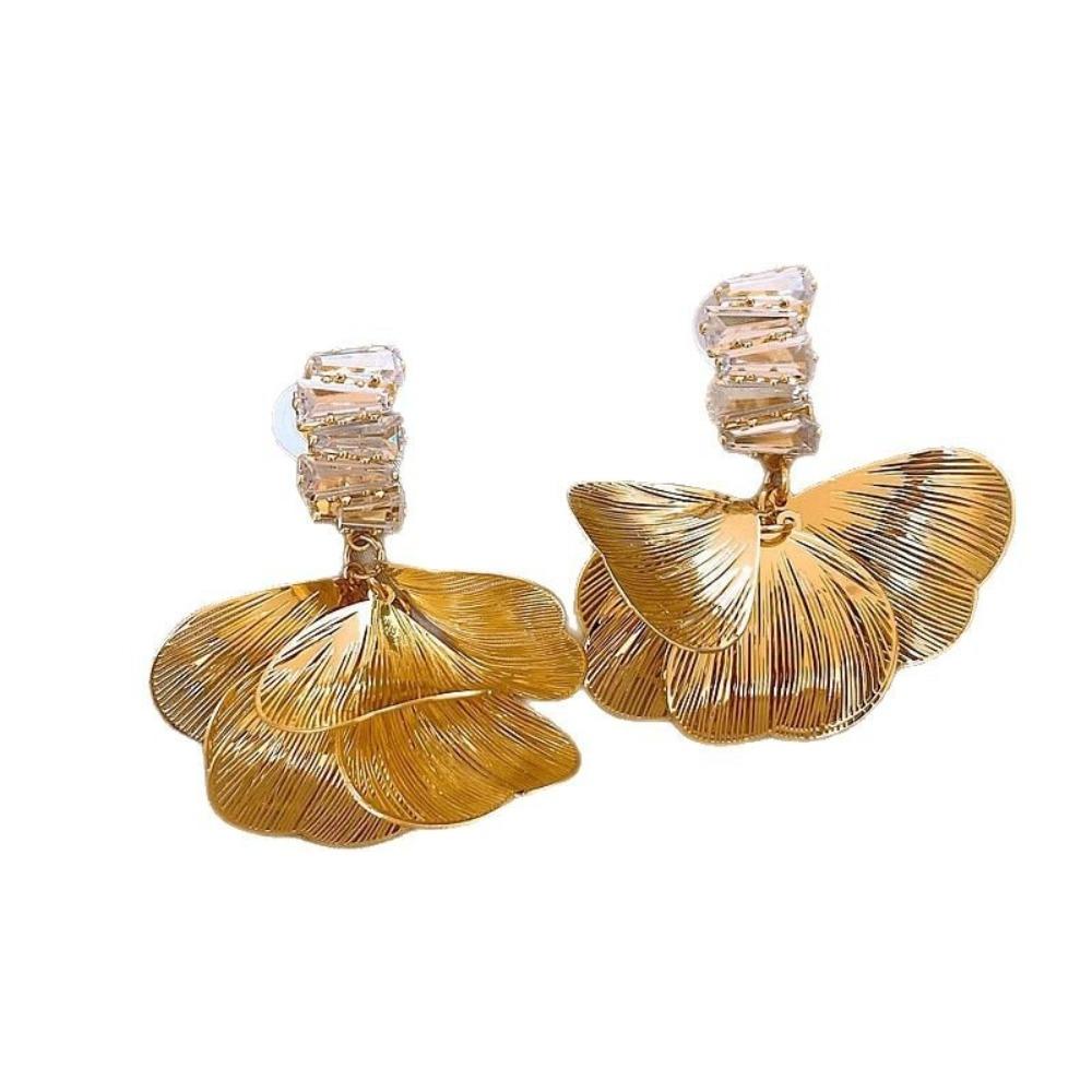 Crystal Vintage Metal Earrings Heart Exaggerated Earrings Creative Leaf Tassel Earrings Girls Gift