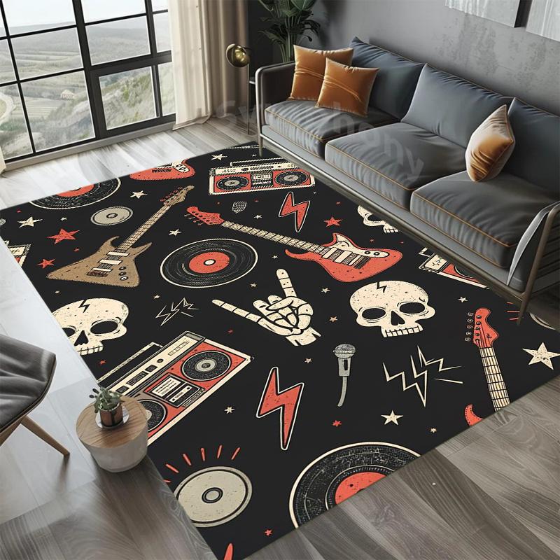 

Gothic Rock Skull Rose Area Rug Non Slip Wear Resistant Soft Washable Entryway Floor Mat for Living Room Bedroom Decor 40X60cm