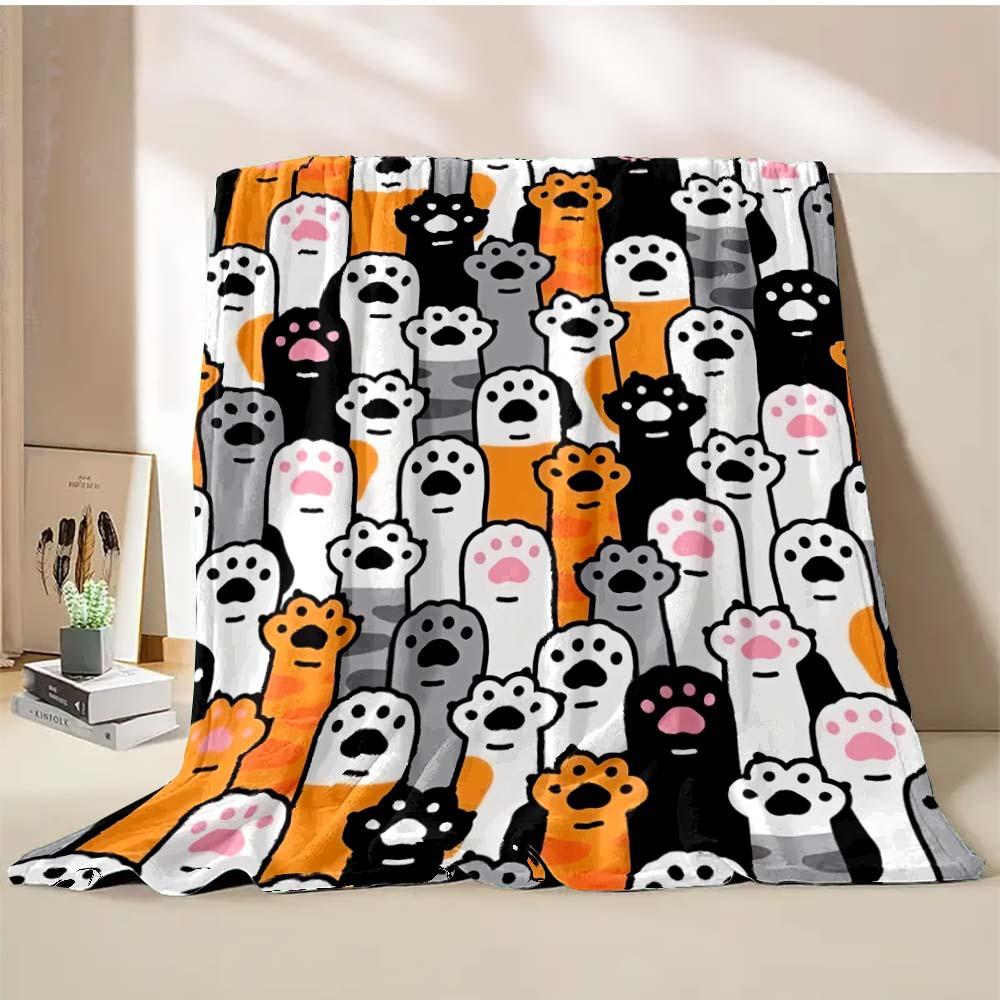 Cute Cat Print Blanket Home Travel Camping Blanket Single Layer Flannel Shawl Blanket Soft Cartoon Fleece Blanket