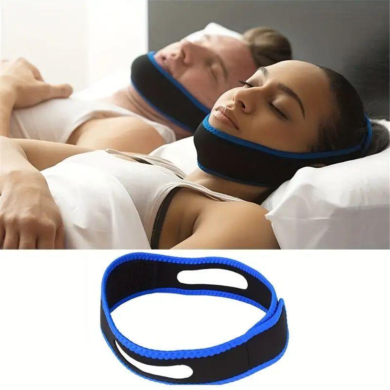 Snoring Stop Headband Anti-Snoring Belt Black Blue Chin Strap Adjustable Velcro Snoring Stop with Sleep Shut up and Breathe