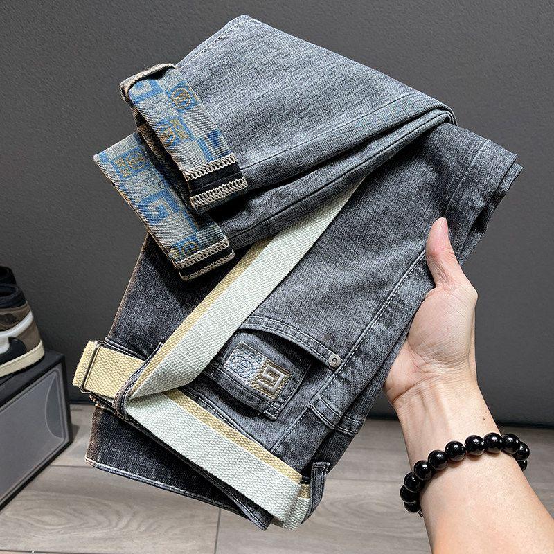 Men's Gray Denim Jeans, 2024 New Model, Straight Fit, Slim Fit, Casual Long Pants for Spring and Autumn