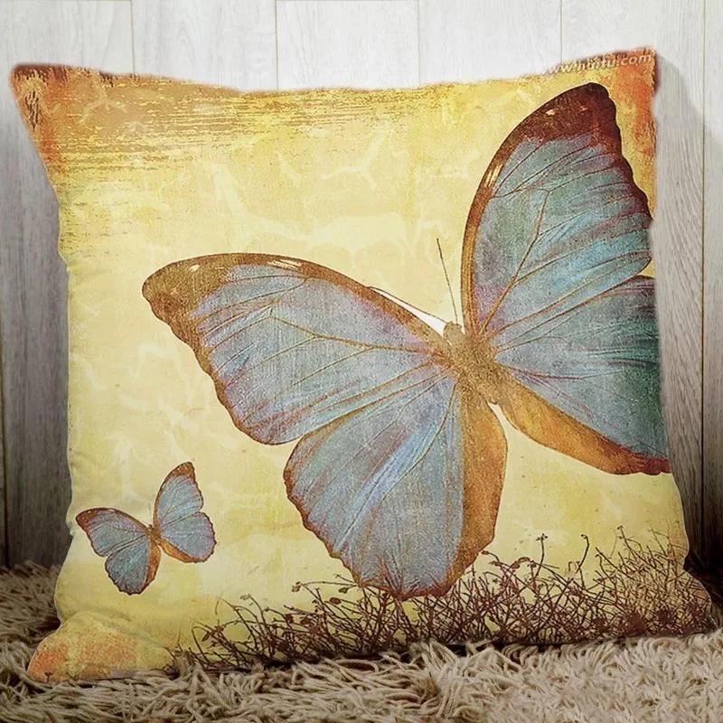 Cozy Couch Cushion Cover Butterfly Printed  Home Decorative Pillows Polyester Peach Fiber Pillowcase Seat Back Cushions